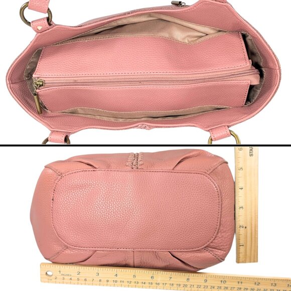 The Sak Pink Pebbled Leather Bolinas Stitched Satchel Tote Bag - Picture 5 of 9